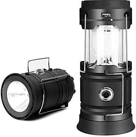 YzoTek 1 x Lampes de Poche Solaires pour Lanterne de Camping - Lampe de Tente Rechargeable USB Pliable, Éclairage LED D'urgence avec 2 Modes D'alimentation Prenant en Charge la Charge du Téléphone