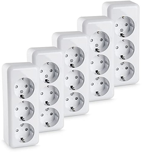 HEITECH Aufputz Schutzkontakt Steckdose 3fach - Neues Modell - 5x Wandsteckdose für Innenbereich 250 VAC 16A IP20 - Schuko Steckdose innen Aufputzsteckdose Schutzkontaktsteckdose