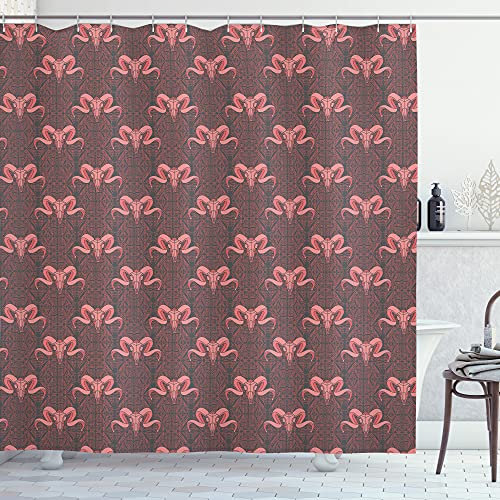 ABAKUHAUS Kunst Duschvorhang, Tierisches Skelett-Köpfe, Stoffliches Gewebe Badezimmerdekorationsset mit Haken, 175 x 180 cm, Dunkle Koralle Korallenrot