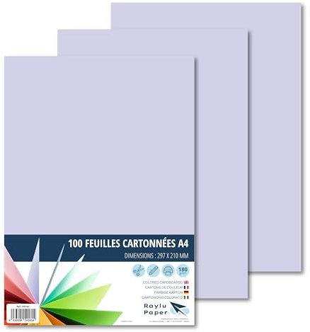 RAYLU PAPER – Cartoncini Colorati A4, 100 Pezzi Fogli Colorati 180g/m², 210 x 297 mm, Carta Colorata Proffesionale per l’ufficio e per l'artigianato (Lilla)