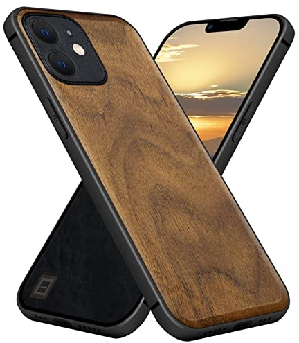 Carveit Magnetisch Hülle für iPhone 12 mini [Elegante Walnuss] [Weich TPU Stoßstange] Stoßfeste Handyhülle Kompatibel mit 12mini Magsafe Hülle Holz （Natürliche Holzmaserung）