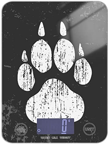 Poeticcity Vintage White Dog Paw Print on Retro Dirty Background Tempered Glass Kitchen Scales, Digital Weight Grams and Oz Food Scales for Cooking Baking Meal Prep Home Weight Loss Health Diet