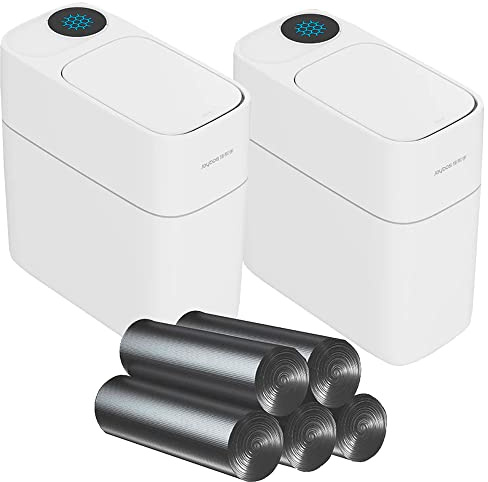 JOYBOS PK5467 Lot de 2 poubelles à absorption automatique 10 l chacune, pour la maison ou le bureau, comprend 140 sacs à ordures, 10 litres, polypropylène, blanc