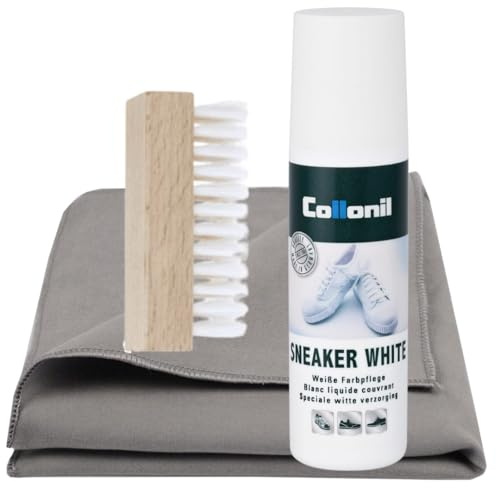 RENNER XXL Sneaker White Schuhweiß Set – Weißmacher für weiße Sneaker & Lederschuhe – Reinigt, pflegt & frischt Weiß auf – inkl. Bürste und Tuch