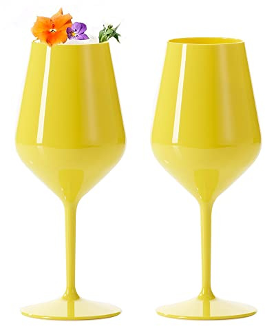 DoimoFlair Weingläser aus Kunststoff bruchsicher Weinbecher Sektgläser Plastik Gelb 47 cl.