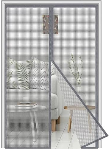 Fiberglas Magnet Fliegengitter Tür 105x210 cm，Verstärktes Schwerlastnetz Insektenschutz Balkontür Magnet,Fliegengitter Balkontür Ohne Bohren，Insektenschutz vorhang für Balkontür Terrassentür,Grau