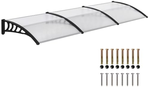 Outsunny Pensilina Tettoia da Esterno 303x96cm in Policarbonato Nero | Tettoia per Esterno, Staffe in Policarbonato, Barre in Alluminio, per Balcone Finestre e Porte