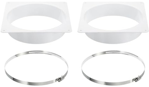 PATIKIL 8 Kanalanschluss Flansch 2 Pack Trockner Entlüftung Wandplatte Vierkant auf Rund Gerade mit Klemme für Luft Heizung Kühlung Lüftung Ablüfter Weiß