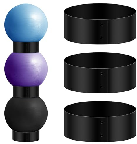 Wenqik 3 Pcs Exercise Ball Stand Holder 14.5 Inch Plastic Yoga Ball Base Stability Fitness Display Stand Medicine Therapy Carrier Storage Stackers(Black)