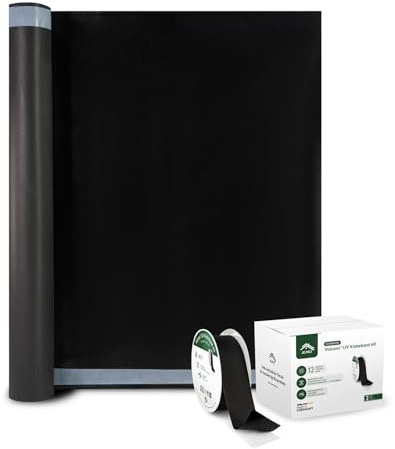 ALMO Profi Fassaden-Set dauerhaft UV-beständige & diffusionsoffene schwarze Fassadenbahn 37,5m² (1,5 x 25m) 180g/m² & 2er Pack UV-Fassadenklebeband (60mm x 25m) mit Reißfestem Folienliner