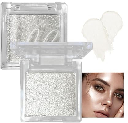 Highlighter Powder, Diamond Shine Highlighter, Glitter Face Highlighter Palette, Waterproof Long Lasting Lightweight Shimmer Colors for Highlighting and Contouring (Pearl White)