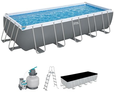 Bestway Power Steel Frame Pool Komplett-Set mit Sandfilteranlage 640 x 274 x 132 cm, grau, eckig