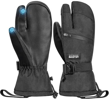 OutdoorMaster 3-Finger Ski Snow Gloves for Women & Men, Winter Warm Snowboard Ski Mittens Screen Touch, Thermal Waterproof with Double-Pocket for Cold Weather Sports, Skiing, Snowboarding