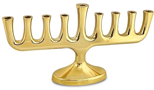 Zion Judaica - Candela e olio tradizionali Chanukiah Chanukiah Classic Gold Chanukah Minorah per Hanukkah, adatta per candele o bicchieri di olio