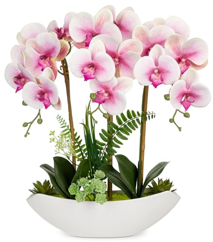 Kunstpflanze Orchideen Künstliche Deko Blumen Kunstblumen Wie Echt Mit Real-Touch Blüten im Keramiktopf Tischdeko Fensterbank Deko, Höhe 41cm