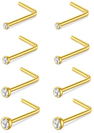 AceFun Näsdubbar, näsringar, näste, L-formad rostfritt stål, diamant, liten nässtav för kvinnor, män, korkskruv näsringar näsa piercing dubbar skruv, Rostfritt stål