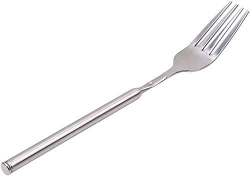 Stainless Steel Dinner Fork BBQ Telescopic Extendable Dinner Fruit Dessert Long Handle Fork Stainless Steel Cutlery BZ306,Silver