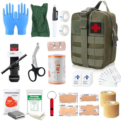 61 Stück Erste Hilfe Set Outdoor, Survival Set First Aid Kit, Trauma Erste Hilfe Tasche, First Aid Kit Military, Notfall Trauma Survival Ausrüstung, für Camping Wandern Radfahren Klettern und Reisen