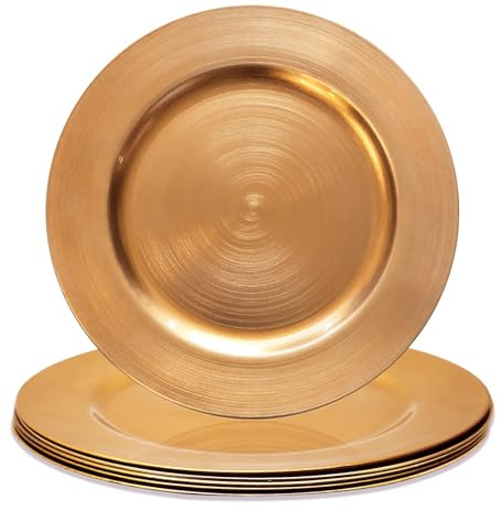 Opexscal 13 Antique Gold Charger Plates, Set of 6 Serving Charger Plate for Dinner Table, Wedding, Events Plate Chargers - 13 Inch