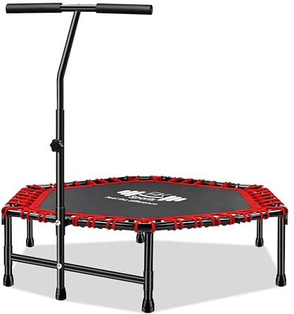 FK Sports 40/48 Fitness Mini Trampolines Rebounder Trampoline for Adults, Indoor Trampoline with Adjustable Handle for Body Workout, Exercise Trampolines - Max Load 120KG (40 Inch Black & Red)