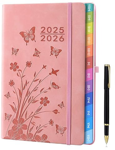 A5 Kalender 2025/2026 – Wochenkalender, 1 Woche auf 2 Seiten mit Monatsübersicht, Schülerplaner, Studienplaner, Familienplaner für Schule, Uni, Büro, Aug. 2025 – Jul. 2026, Rosa