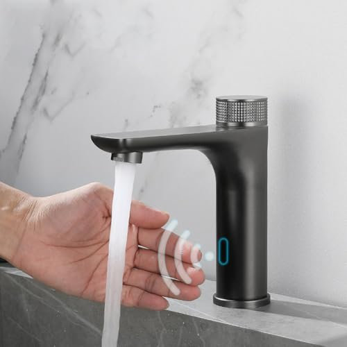 Rubinetto miscelatore automatico per lavabo da bagno con sensore a infrarossi touchless, con rubinetto dell'acqua calda e fredda (nero)