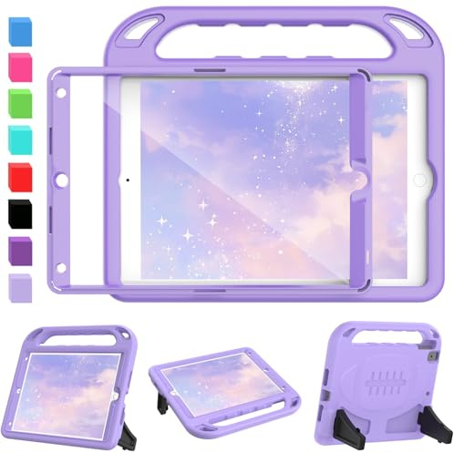SINSO Case for iPad 9th 8th 7th Gen 2021/2020/2019 10.2 Inch, Light Purple | Built-in Screen Protector, Shockproof Kids ipad Cover, Lightweight Protective Case, Protable Handle, Sturdy Stand