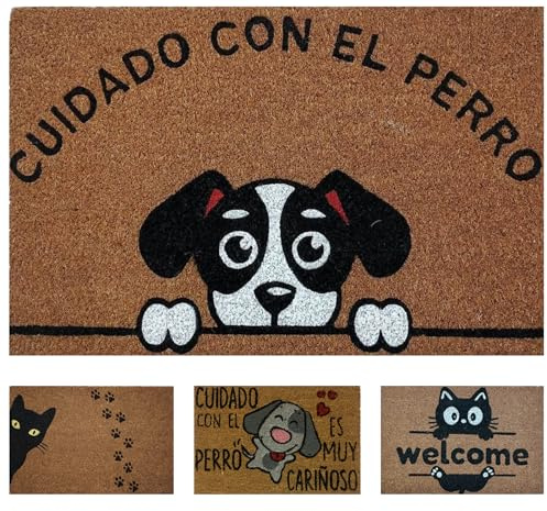KOKO DOORMATS Felpudo Entrada Casa - Cuidado con el Perro, 60x40 cm, Coco | Base antideslizante de PVC, fibra de coco natural, apto para interior y exterior, Felpudos Perro, Originales y Divertidos