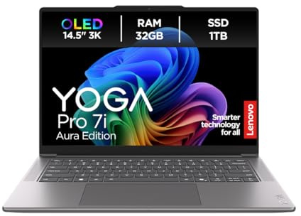 Lenovo Yoga Pro 7i Aura Edition Laptop | AI-PC | 14.5 3K OLED | Intel Core Ultra 7 255H | 32GB RAM | 1TB SSD | Intel Arc 140T Grafik | Windows 11 | QWERTZ | Grau | 2 Jahre Premium Care