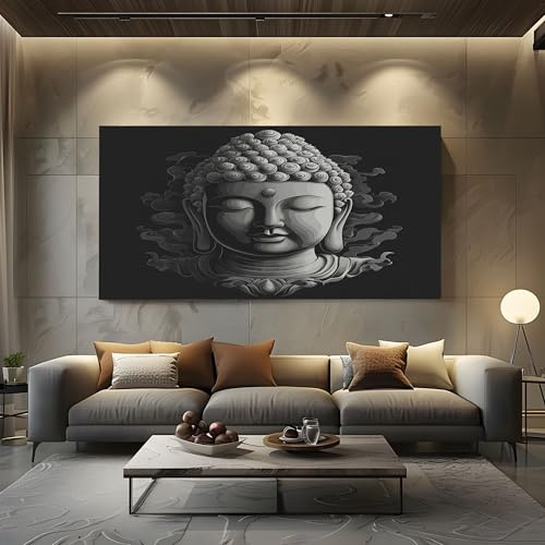 ZORYAN Wandbilder Dekoration Wohnzimmer Leinwand Bilder Traditionelle Buddha-Statue Schwarz Leinwandbild Schlafzimmer Deko, Wandbilder, Groß Kunstdruck Art Wanddeko Bild Decor Canvas 70x140 cm