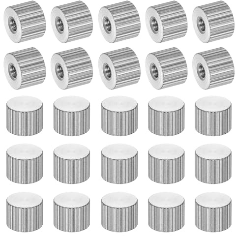 PATIKIL M3 Knurled Thumb Nuts, 25pcs Nickel Plated Female Thread Type Flat Head Blind Hole Round Hand Tighten Knob Fasteners Screw Cap Adjust Lock Position, D8mm x H6mm