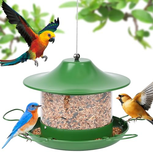 Glovios Vogelfutterhaus Zum Aufhängen,Vogelfutterspender mit 360° Futterständer,Vogelfutterstation,1.8L Futterhäuschen für Vögel,für Vogelhaus für Garten & Balkon Grün