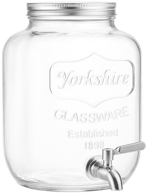 Dispensador de Bebidas de Vidrio 8L con Grifo, Refrigerador Hermético, Ideal para Jugo, Cócteles, BBQ, Fiestas, Piscinas y Eventos al Aire Libre