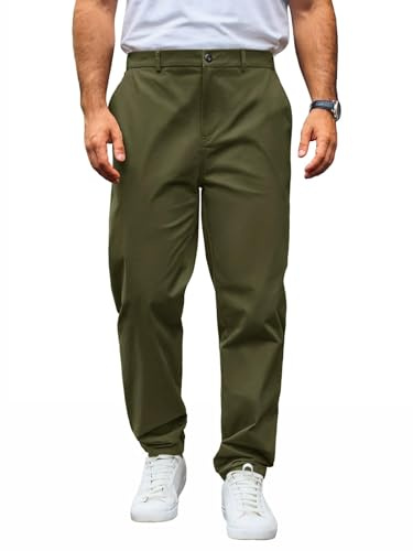 Runcati Pantalon Chino Homme Regular Fit Coton Stretch, Vert armée, XL