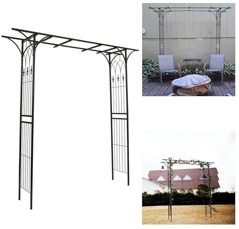 Arche de jardin en métal avec toit plat, grande pergola en tube carré, arche d'extérieur pour pelouse/jardin/terrasse/patio (204 x 206 cm) – Parfait pour les mariages et événements