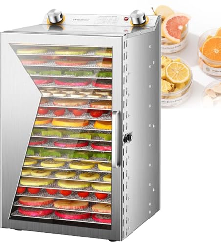 CUTANGELAR Máquina Deshidratadora Profesional, 800W Acero Inoxidable, Control de Temperatura y Tiempo Ajustable, Secador Multifuncional, Per-fecto para Frutas y Verduras.(18Layers/800W)