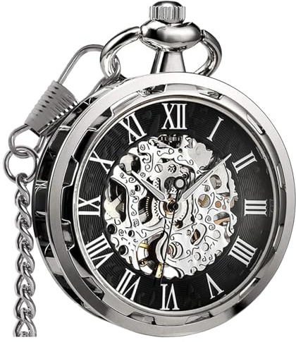 VIGOROSO Mens Vintage Pocket Watch with Chain Skeleton Hand Wind Mechanical Pocket Watches for Men Women's Pocketwatch