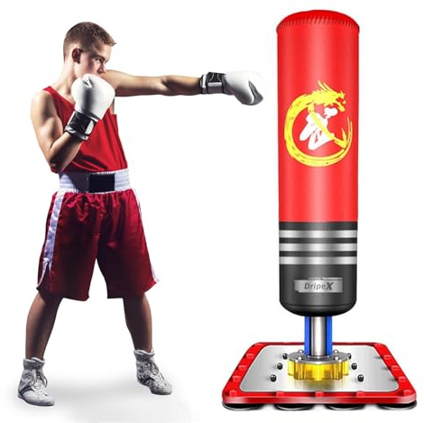 Dripex Sac de Frappe Boxe sur Pied 120 cm avec 12 Ventouses - Rouge
