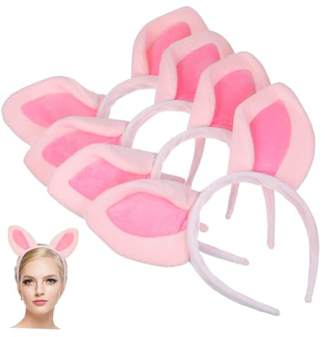 CIYODO 4 Stück Teiliges Süßes Rosa Schweineohren Stirnband Plüsch Tierohren Haarreif Elastisch für Mädchen Fasnachtskostüm Karneval Halloween Cosplay Party Zubehör