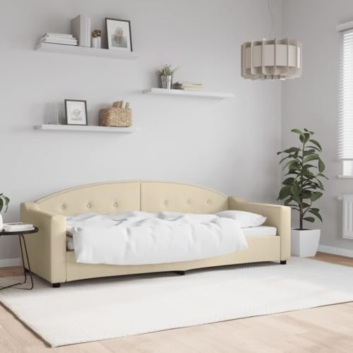 Holamys Tagesbett Creme 80x200 cm Stoff, Modernes Schlafsofa mit Metall Massivholz Gestell, Vielseitiges Einzelbett für Gästezimmer, Atmungsaktiver Bezug, Bequeme Polsterung