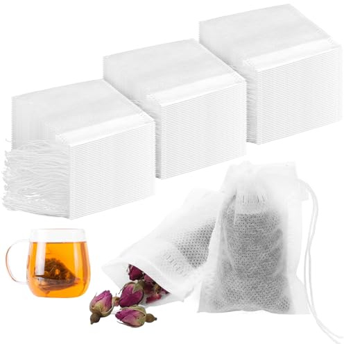100 Stück Teebeutel zum Selbstbefüllen 8x10cm, Ungiftiger Vliesstoff Teebeutel für losen Tee, Feine Filterung Gewürzsäckchen für Teezubereitung/Kochen/Duftbeutel,Biologisch abbaubar