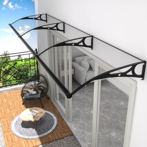 Personnalisable Marquise De Porte Exterieur Auvent Porte D'entree Supports en Aluminium pour Vérandas Et Terrasses, Offrant Une Protection Contre La Lumière, La Pluie Et La Neige. Transparent Sheet
