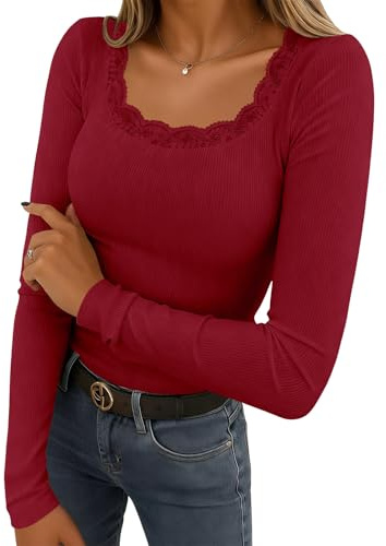 Genérico Top Encaje Mujer Salir Fiesta Encaje Elegantes Camiseta Encaje Mujer Transparentes Tul Transparente Basica Blusas