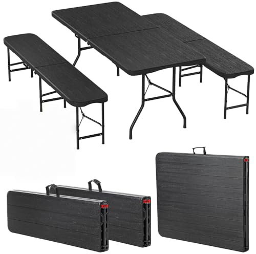 Eikuavons Set di 3 tende da birra, pieghevole, per interni ed esterni, 180 x 74 x 74 cm, in plastica, effetto venature in legno, con manici