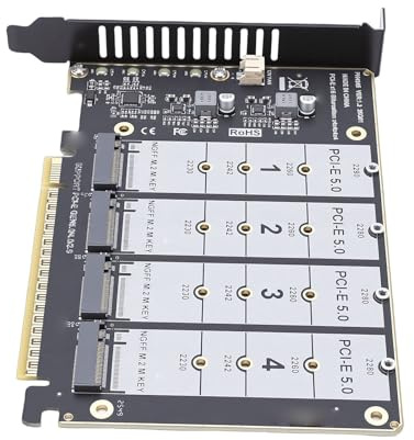 Lazmin112 Scheda Adattatore PCIe M.2, Scheda di Espansione SSD NVMe a 4 Slot con velocità 4x128 Gbps e Indicatori LED, Supporta SSD PCIe 3.0 4.0 5.0 e M.2 NVMe, per PC Desktop