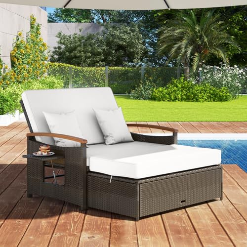 GIANTEX Lounge Möbel Outdoor, Outdoor Sofa, Gartensofa mit Liegefunktion, Garten Doppelliege Gartenliege 2 Personen, Gartenlounge Rattan, Balkon Lounge Sofa, Daybed Garten, Balkonsofa Kleiner Balkon