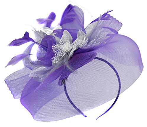 Lila fjäder blomma fascinator hatt slöja nät pannband klämma Ascot Derby tävlingar bröllop ...