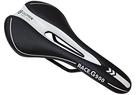 GORIX Bike Saddle Seat Racing Model Comfortable Cushion with Rail Mountain Road Bicycle for Men and Women (3621A) (Black×White)