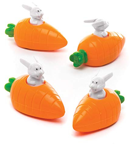 Baker Ross AW271 Aufziehbare Hasen mit Karotte (4 Stück) – perfekt als Ostergeschenk oder als kleine Party-Überraschung für Kinder