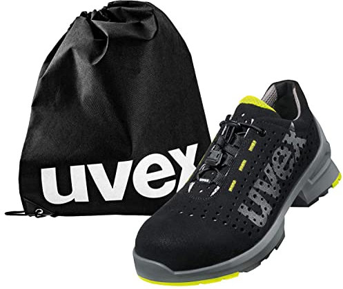 Uvex 1 - Zapatos de Trabajo - Zapatos de Seguridad S1 SRC ESD - Ligeros y Antideslizantes - con Bolsa para Zapatos - Lima-Negro - 46